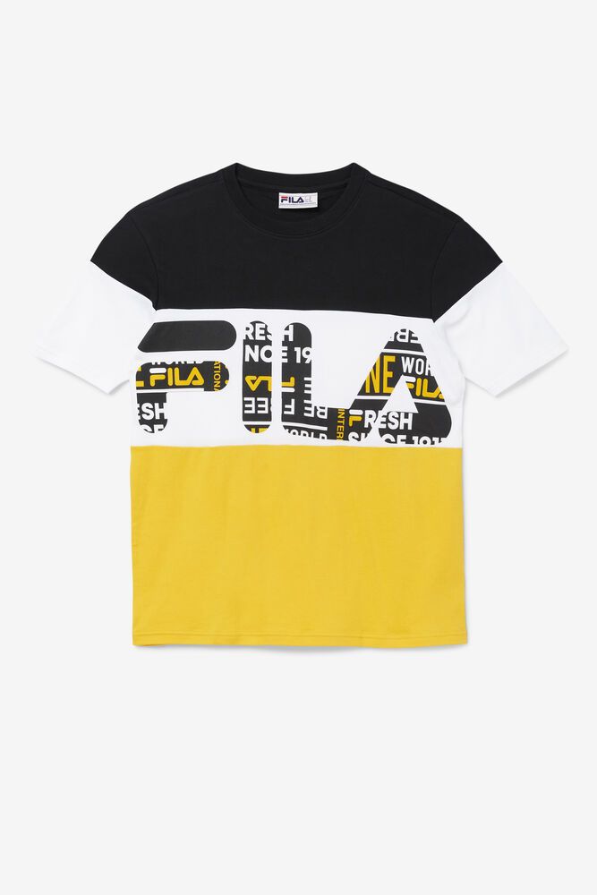 Fila T-Shirt Mens Black/Yellow/White Johnson - Ireland 25314-QRFY